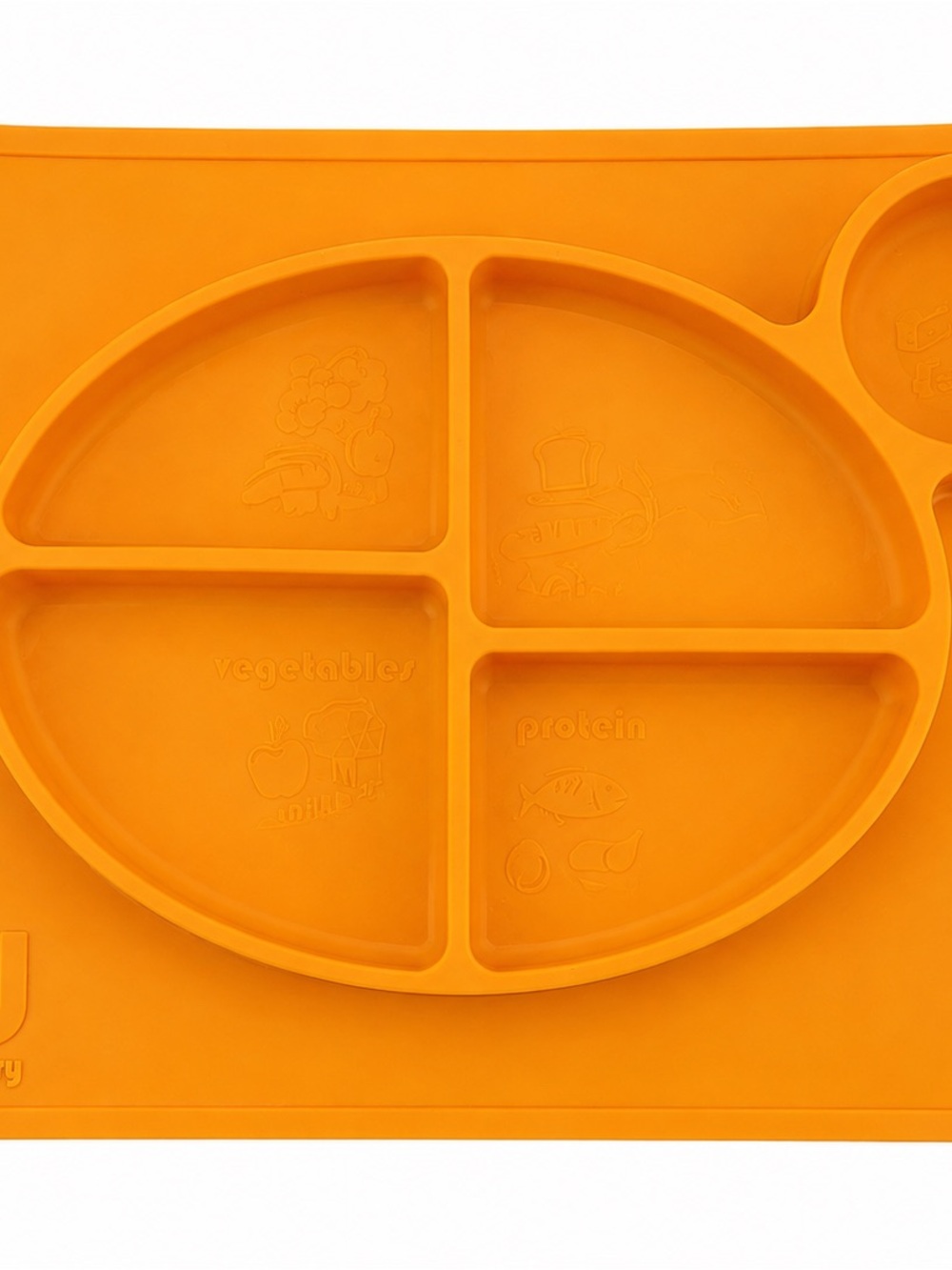 Kids Silicone Divided Plate with Built-In Mat - Orange